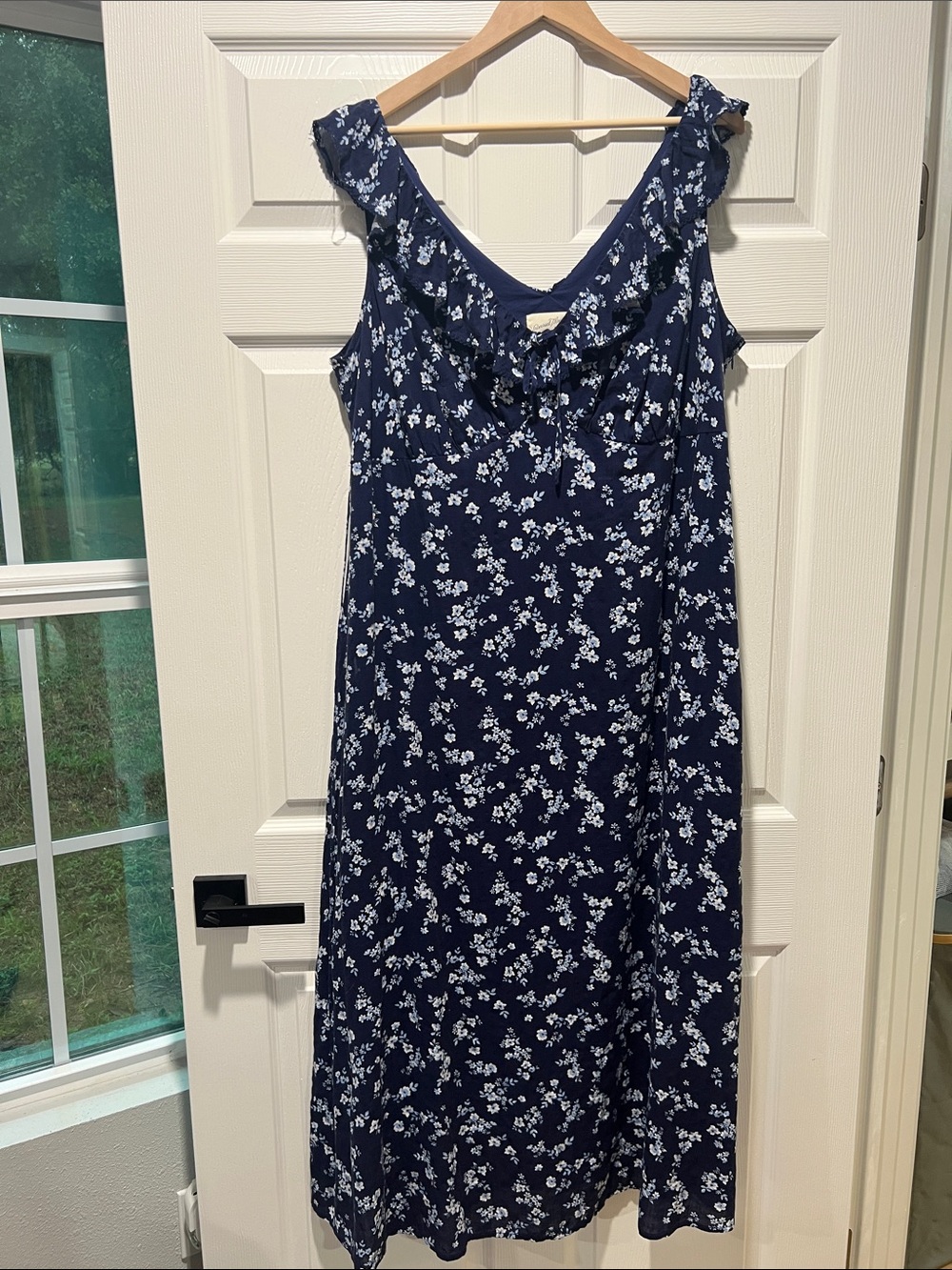 Universal Thread Navy and White Floral Ruffle-Trim Maxi Dress